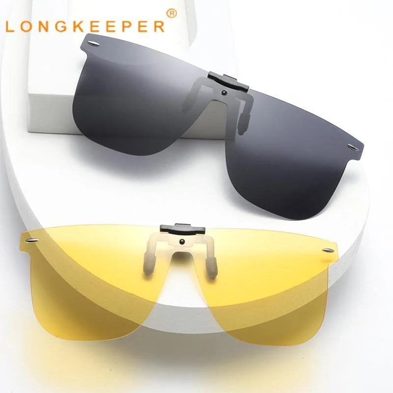 Clip-On-Sonnenbrille für Herren, polarisierte Linse, quadratische Sonnenbrille, Nachtsicht, Fahrerbrille, Angelbrille, Flip-Up, Luxus-Oculos