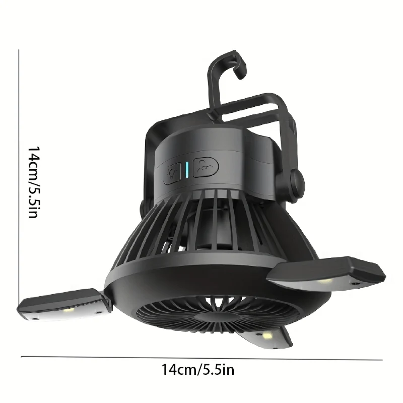 1 Stück wiederaufladbarer Solar-Campingventilator mit LED-Laterne – tragbarer Zeltventilator mit Aufhängehaken für Zuhause, Büro, Zelt und Auto – 4000-mAh-Akku für Notfälle