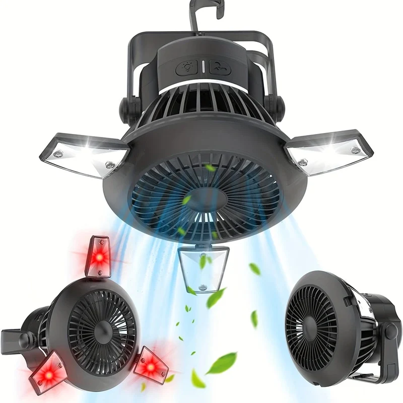 1 Stück wiederaufladbarer Solar-Campingventilator mit LED-Laterne – tragbarer Zeltventilator mit Aufhängehaken für Zuhause, Büro, Zelt und Auto – 4000-mAh-Akku für Notfälle