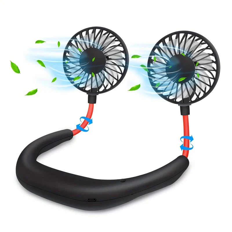 1-teiliger tragbarer USB-Halsventilator, wiederaufladbar – freihändiger Ventilator für den persönlichen Gebrauch mit um 360° verstellbaren 3-Geschwindigkeitseinstellungen für Reisen, Büro, Zuhause und den Außenbereich