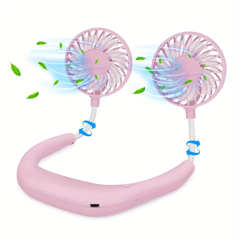 1-teiliger tragbarer USB-Halsventilator, wiederaufladbar – freihändiger Ventilator für den persönlichen Gebrauch mit um 360° verstellbaren 3-Geschwindigkeitseinstellungen für Reisen, Büro, Zuhause und den Außenbereich
