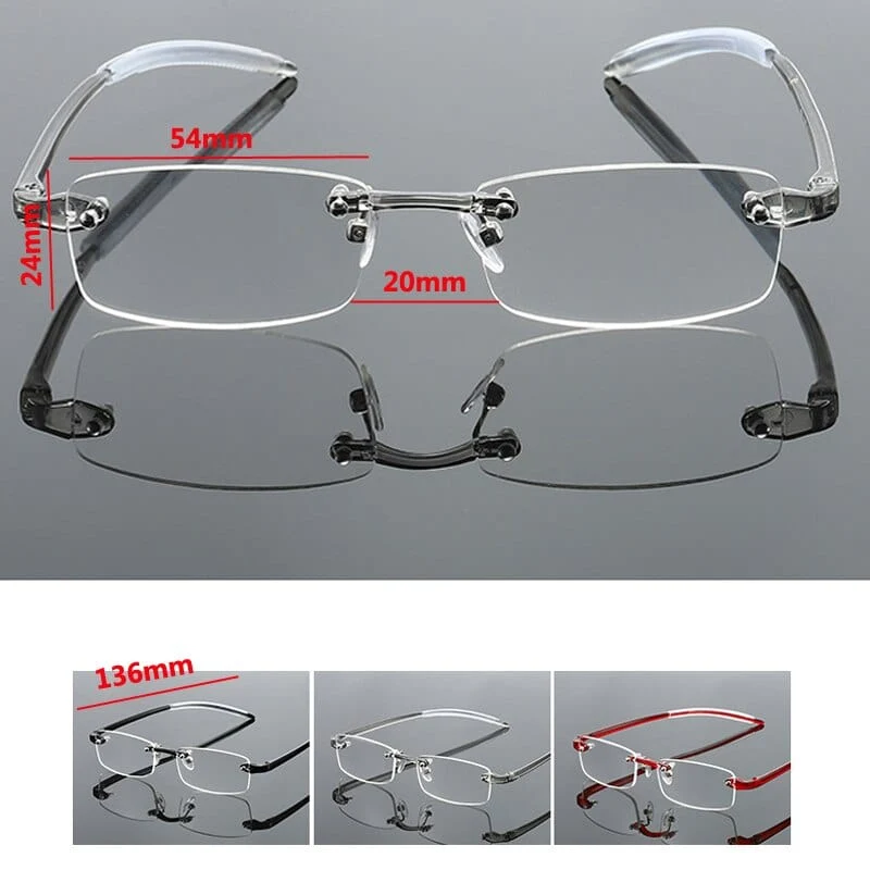 Rahmenlose Blaulichtblocker-Lesebrille Männer Frauen Mode Randlose Weitsichtigkeit Brillen Dioptrien +1.0 +1.5 +2.0 +2.5 +3.0
