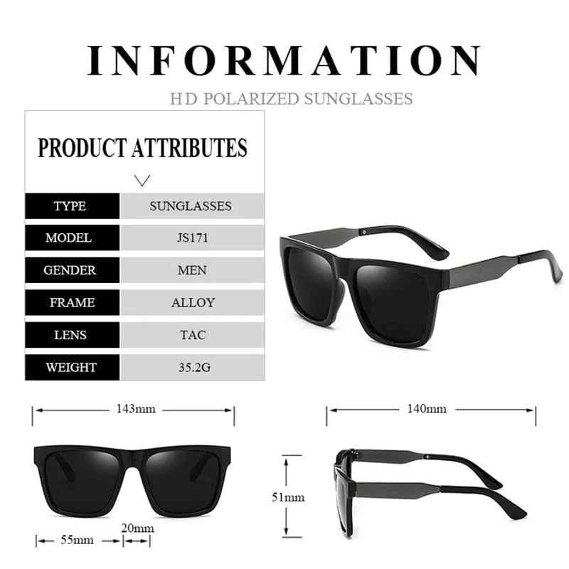 Quadratische polarisierte Retro-Sonnenbrille für Herren zum Autofahren, hochwertige UV400-Schutz-Übergröße, modische Sonnenbrille für Herren mit weitem Bein