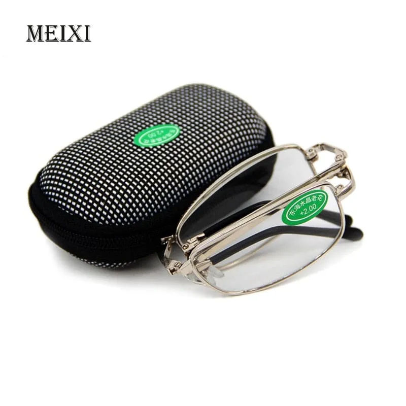 Heiße faltbare klare Männer Frauen Lesebrille Grid Case mit Gürtelclip Alterssichtigkeit +1.0 + 1.5 + 2.0 + 2.5 + 3.0 + 3.5 + 4.0