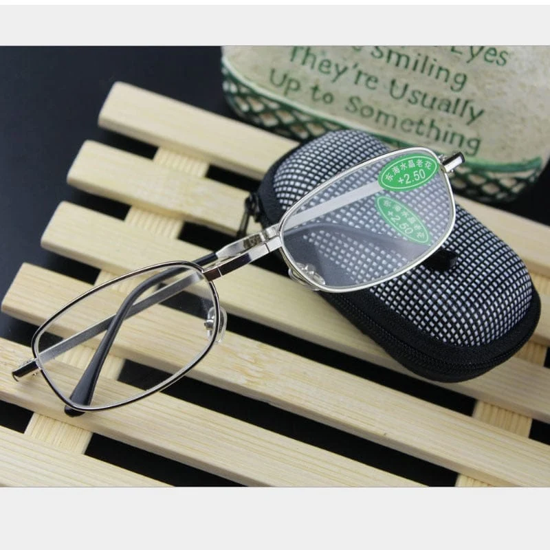 Heiße faltbare klare Männer Frauen Lesebrille Grid Case mit Gürtelclip Alterssichtigkeit +1.0 + 1.5 + 2.0 + 2.5 + 3.0 + 3.5 + 4.0