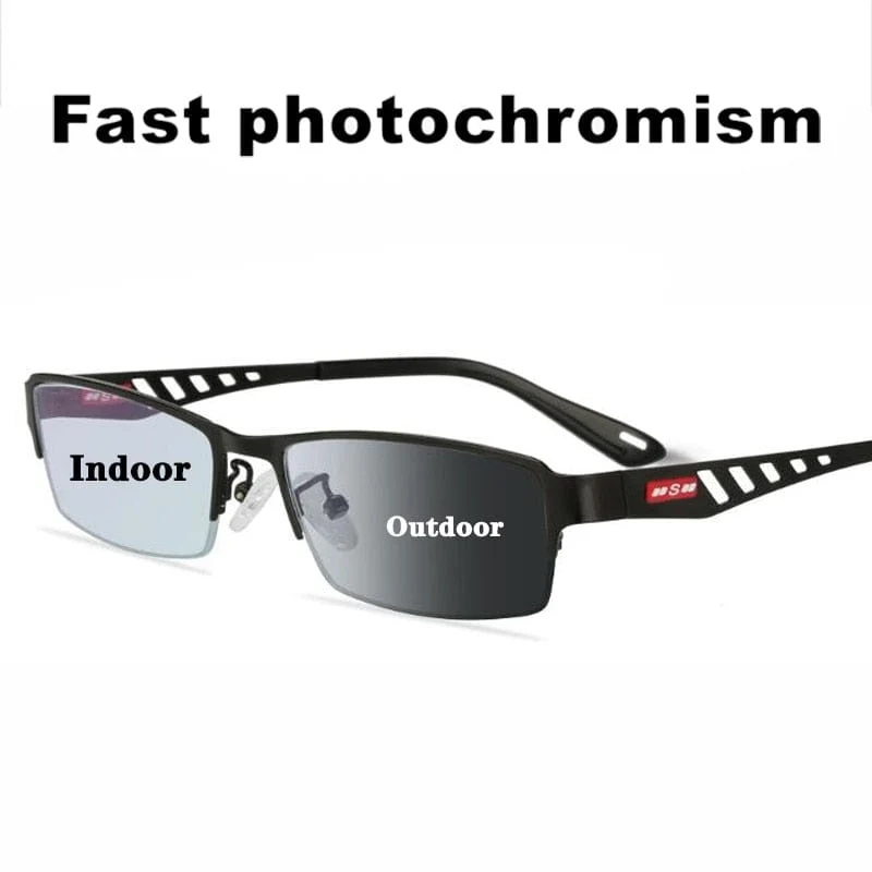 Transition Photochrome Lesebrille Herren UV400 Sonne Metallrahmen Optische Linse Farbwechsel Alterssichtbrille Dioptrie 1.0+4