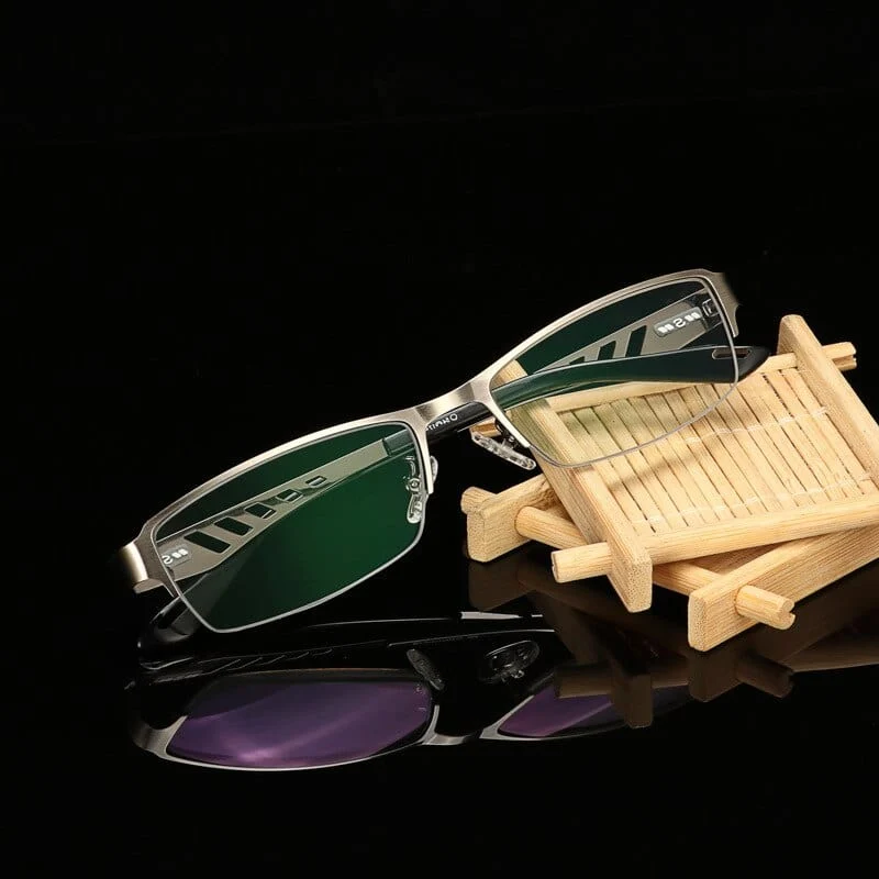 Transition Photochrome Lesebrille Herren UV400 Sonne Metallrahmen Optische Linse Farbwechsel Alterssichtbrille Dioptrie 1.0+4