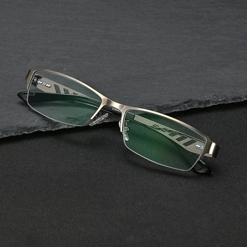 Transition Photochrome Lesebrille Herren UV400 Sonne Metallrahmen Optische Linse Farbwechsel Alterssichtbrille Dioptrie 1.0+4