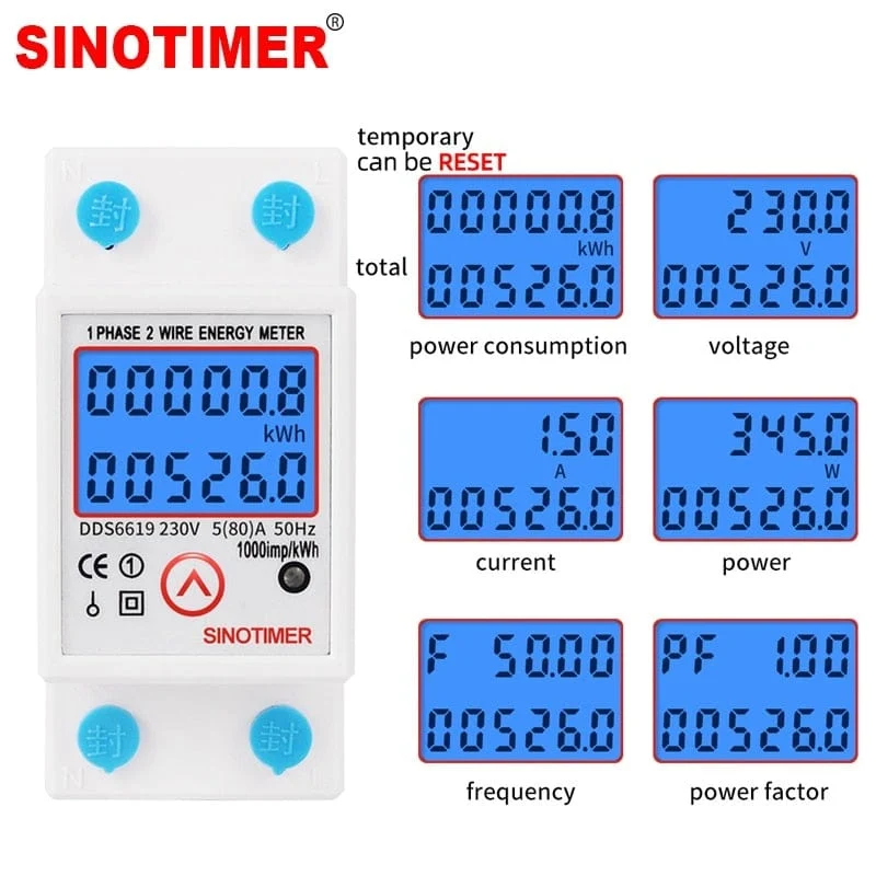 DIN-Schiene, digital, einphasig, Null-Energiezähler, kWh-Spannung, Strom, Stromverbrauch, Wattmeter, Strom 220 V AC