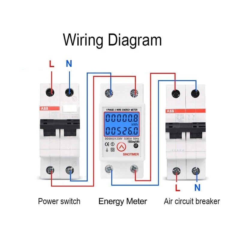 DIN-Schiene, digital, einphasig, Null-Energiezähler, kWh-Spannung, Strom, Stromverbrauch, Wattmeter, Strom 220 V AC