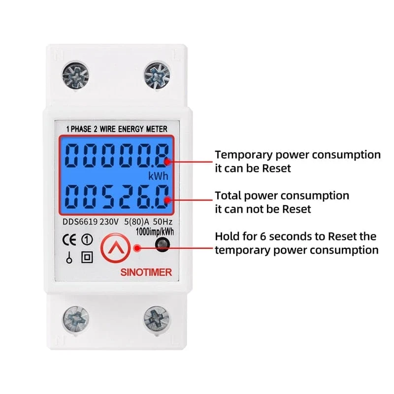 DIN-Schiene, digital, einphasig, Null-Energiezähler, kWh-Spannung, Strom, Stromverbrauch, Wattmeter, Strom 220 V AC
