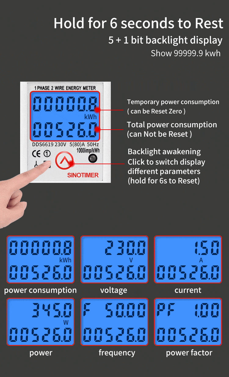 DIN-Schiene, digital, einphasig, Null-Energiezähler, kWh-Spannung, Strom, Stromverbrauch, Wattmeter, Strom 220 V AC