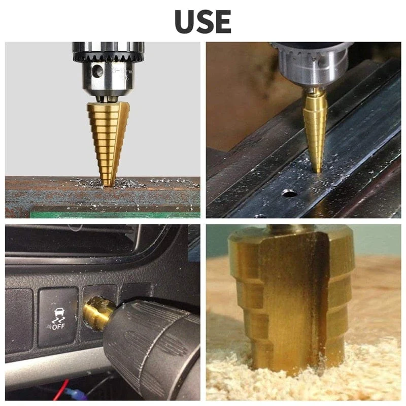 3-12 mm 4-12 mm 4-20 mm HSS-Stufenbohrer-Set mit gerader Nut, titanbeschichtetes Holz-Metall-Lochschneider-Kernbohrer-Set