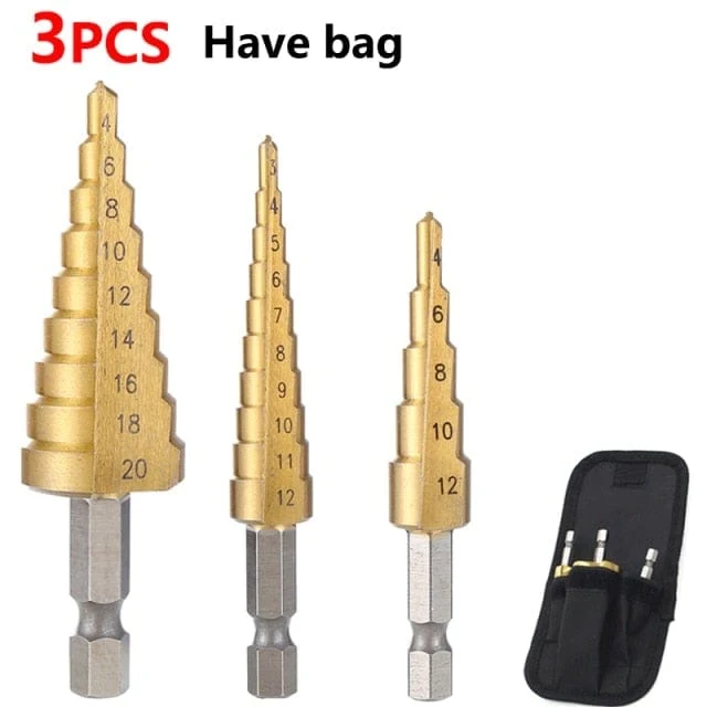 3-12 mm 4-12 mm 4-20 mm HSS-Stufenbohrer-Set mit gerader Nut, titanbeschichtetes Holz-Metall-Lochschneider-Kernbohrer-Set
