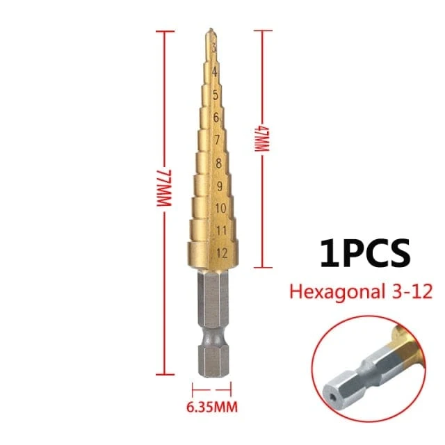 3-12 mm 4-12 mm 4-20 mm HSS-Stufenbohrer-Set mit gerader Nut, titanbeschichtetes Holz-Metall-Lochschneider-Kernbohrer-Set