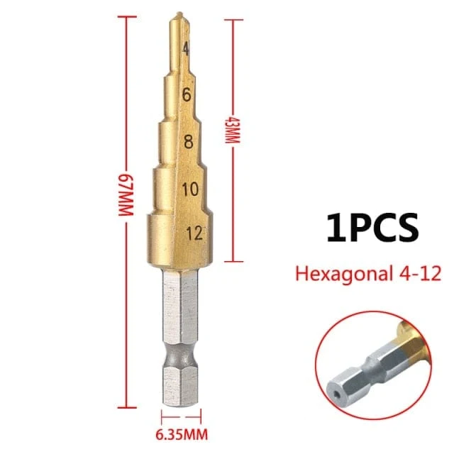 3-12 mm 4-12 mm 4-20 mm HSS-Stufenbohrer-Set mit gerader Nut, titanbeschichtetes Holz-Metall-Lochschneider-Kernbohrer-Set