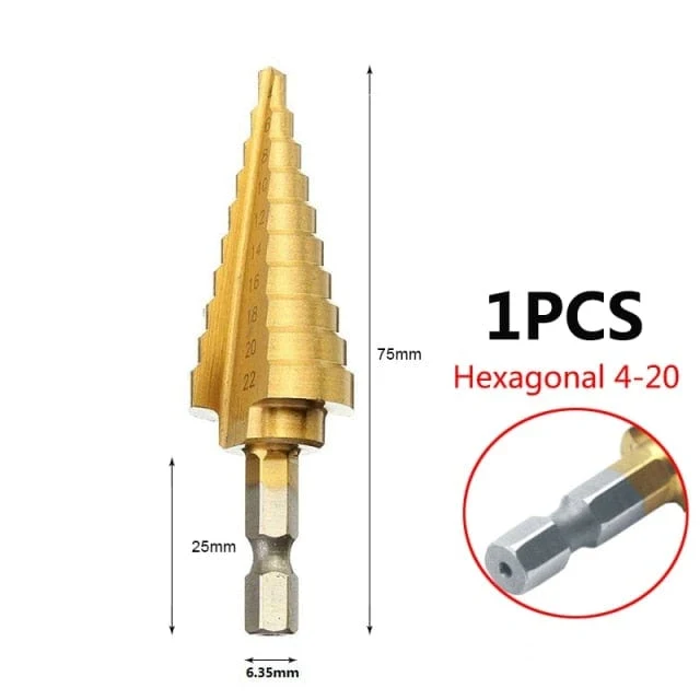 3-12 mm 4-12 mm 4-20 mm HSS-Stufenbohrer-Set mit gerader Nut, titanbeschichtetes Holz-Metall-Lochschneider-Kernbohrer-Set