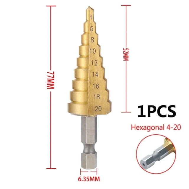 3-12 mm 4-12 mm 4-20 mm HSS-Stufenbohrer-Set mit gerader Nut, titanbeschichtetes Holz-Metall-Lochschneider-Kernbohrer-Set