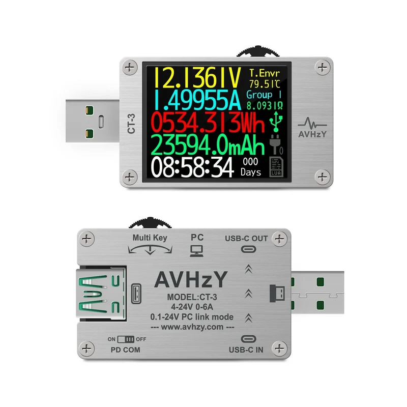 USB 3.1 Power Meter Tester Digitalmultimeter Stromtester Spannungsprüfer Lua Interpreter integriert DC 26V 6A AVHzY CT3