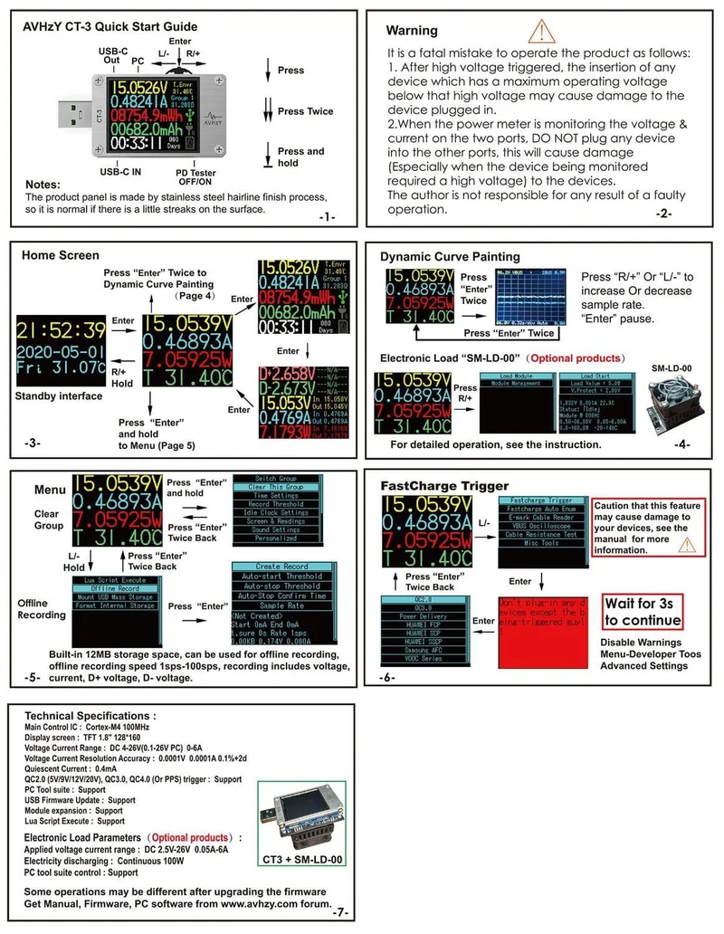 USB 3.1 Power Meter Tester Digitalmultimeter Stromtester Spannungsprüfer Lua Interpreter integriert DC 26V 6A AVHzY CT3