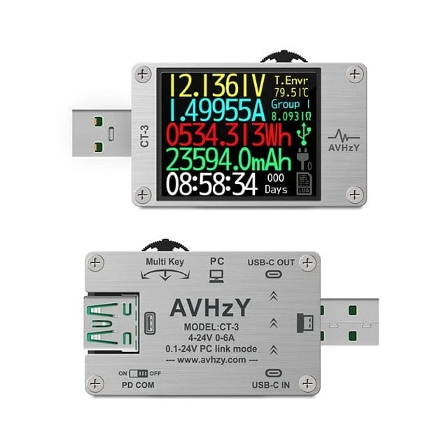 USB 3.1 Power Meter Tester Digitalmultimeter Stromtester Spannungsprüfer Lua Interpreter integriert DC 26V 6A AVHzY CT3