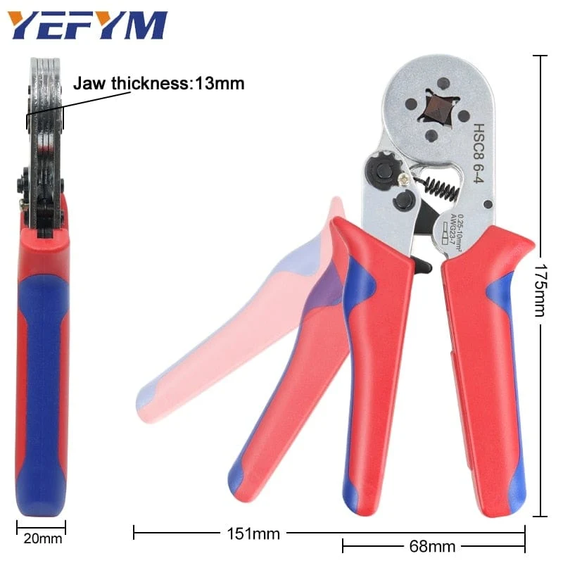 Crimpzange für Rohrkabelschuhe HSC8 6-4/6-6/16-6 (max. 0.08–16 mm²) Mini-Crimpzange für Drähte YEFYM Elektrisches Haushaltsset