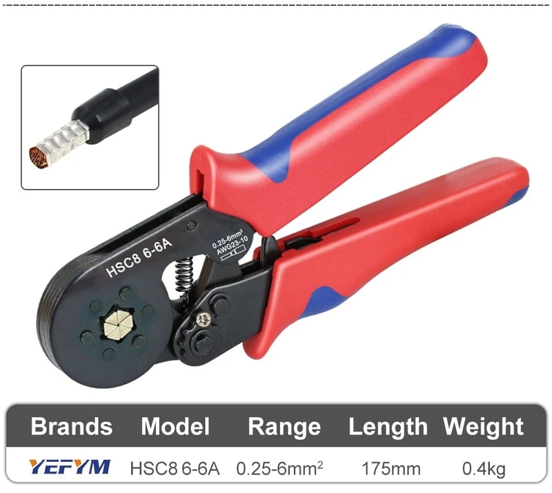 Crimpzange für Rohrkabelschuhe HSC8 6-4/6-6/16-6 (max. 0.08–16 mm²) Mini-Crimpzange für Drähte YEFYM Elektrisches Haushaltsset