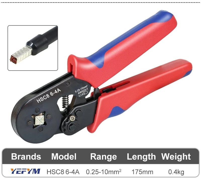 Crimpzange für Rohrkabelschuhe HSC8 6-4/6-6/16-6 (max. 0.08–16 mm²) Mini-Crimpzange für Drähte YEFYM Elektrisches Haushaltsset