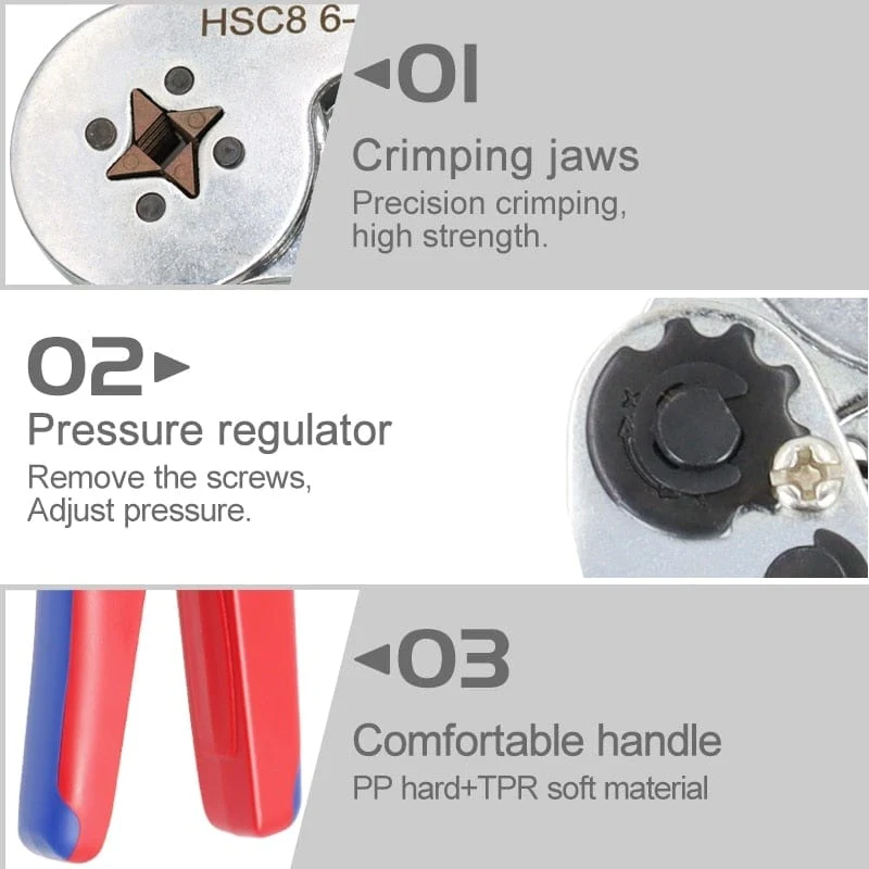Crimpzange für Rohrkabelschuhe HSC8 6-4/6-6/16-6 (max. 0.08–16 mm²) Mini-Crimpzange für Drähte YEFYM Elektrisches Haushaltsset