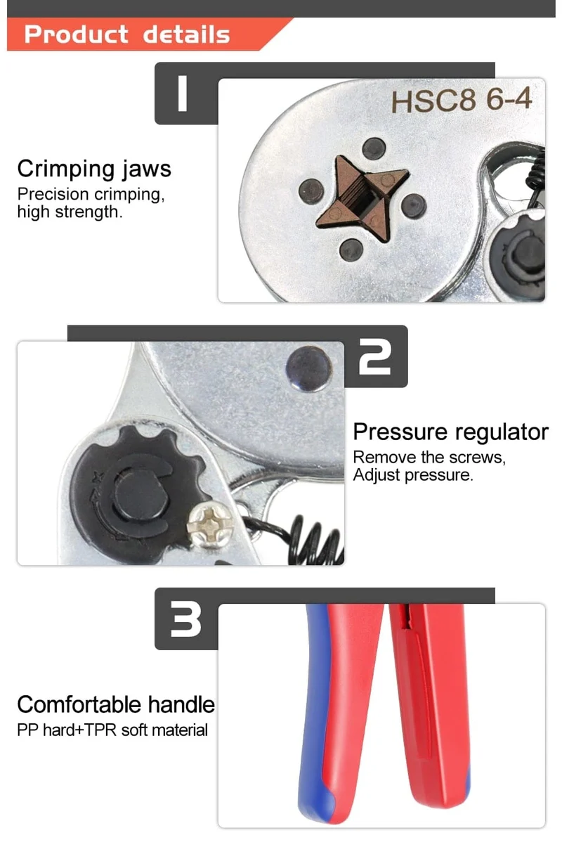 Crimpzange für Rohrkabelschuhe HSC8 6-4/6-6/16-6 (max. 0.08–16 mm²) Mini-Crimpzange für Drähte YEFYM Elektrisches Haushaltsset