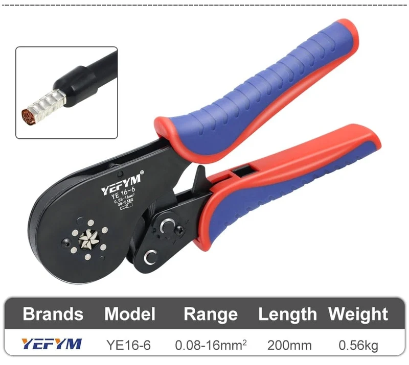 Crimpzange für Rohrkabelschuhe HSC8 6-4/6-6/16-6 (max. 0.08–16 mm²) Mini-Crimpzange für Drähte YEFYM Elektrisches Haushaltsset