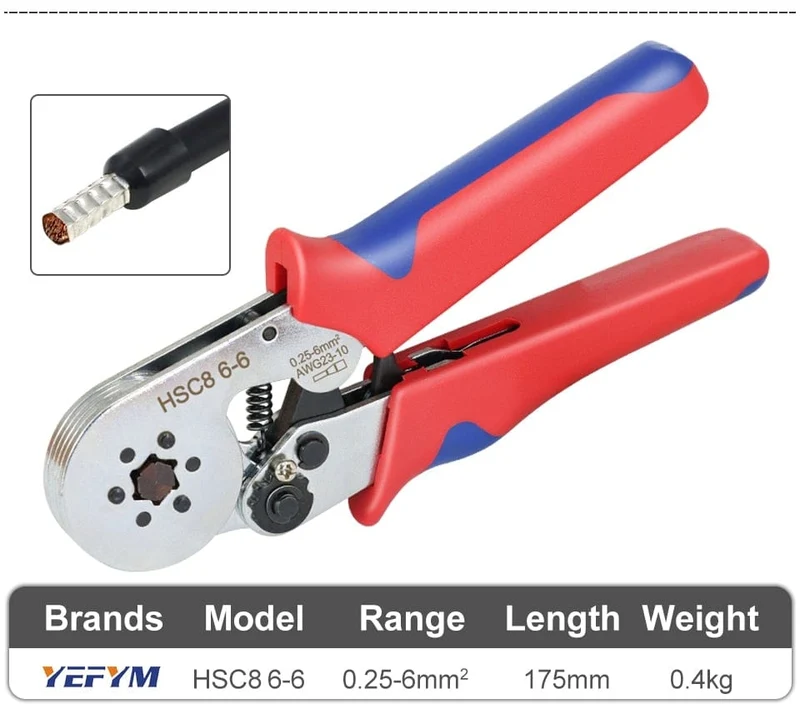 Crimpzange für Rohrkabelschuhe HSC8 6-4/6-6/16-6 (max. 0.08–16 mm²) Mini-Crimpzange für Drähte YEFYM Elektrisches Haushaltsset