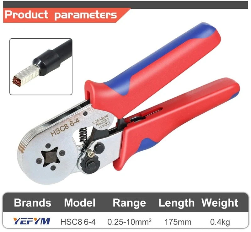 Crimpzange für Rohrkabelschuhe HSC8 6-4/6-6/16-6 (max. 0.08–16 mm²) Mini-Crimpzange für Drähte YEFYM Elektrisches Haushaltsset