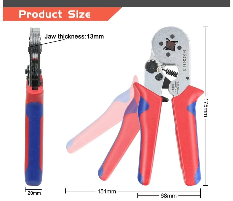 Crimpzange für Rohrkabelschuhe HSC8 6-4/6-6/16-6 (max. 0.08–16 mm²) Mini-Crimpzange für Drähte YEFYM Elektrisches Haushaltsset