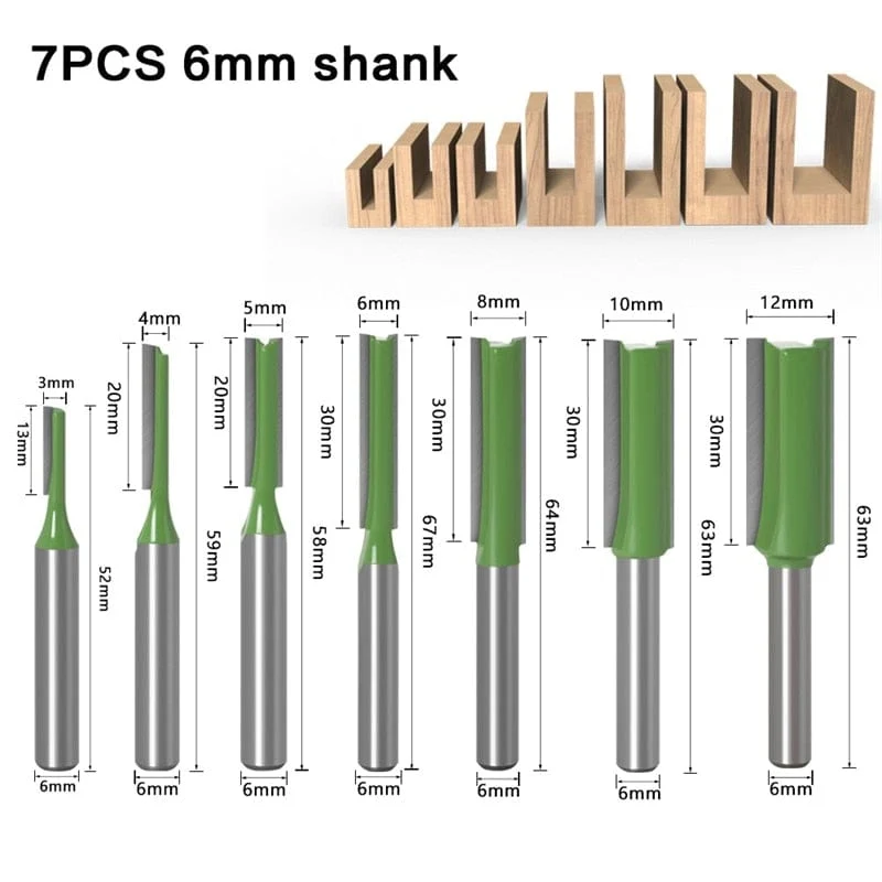 1/4 zoll 6mm Schaft Gerade Bit Fräser Einzigen Doppel Flöte Holz Fräser Wolfram Hartmetall Router Bit Holzbearbeitung Werkzeug set
