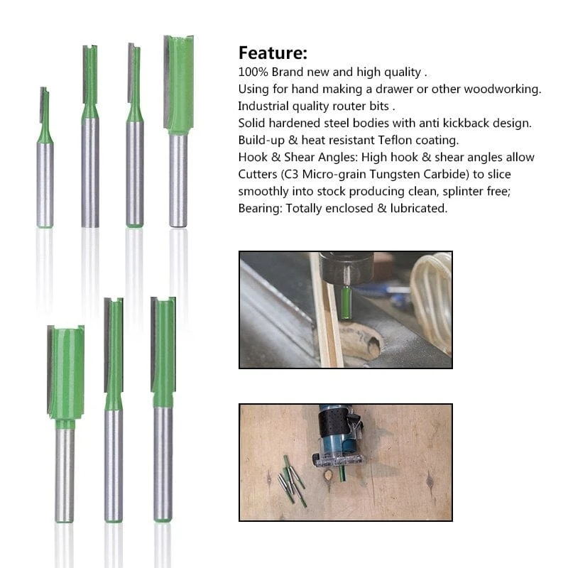 1/4 zoll 6mm Schaft Gerade Bit Fräser Einzigen Doppel Flöte Holz Fräser Wolfram Hartmetall Router Bit Holzbearbeitung Werkzeug set