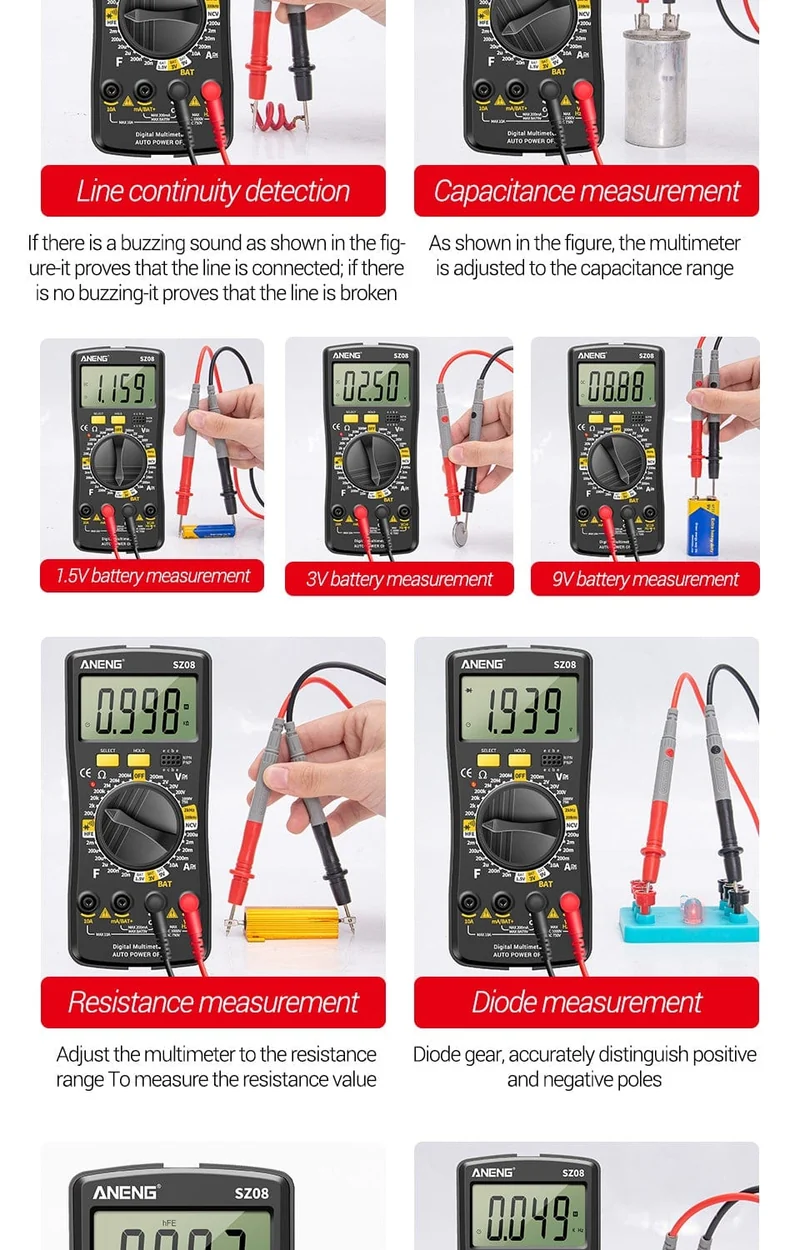 ANENG SZ08 Digital-Multimeter, ultradünn, professionelles Multimetro, Auto-Voltmeter, AC, DC, 220 V, Widerstands-Handtester