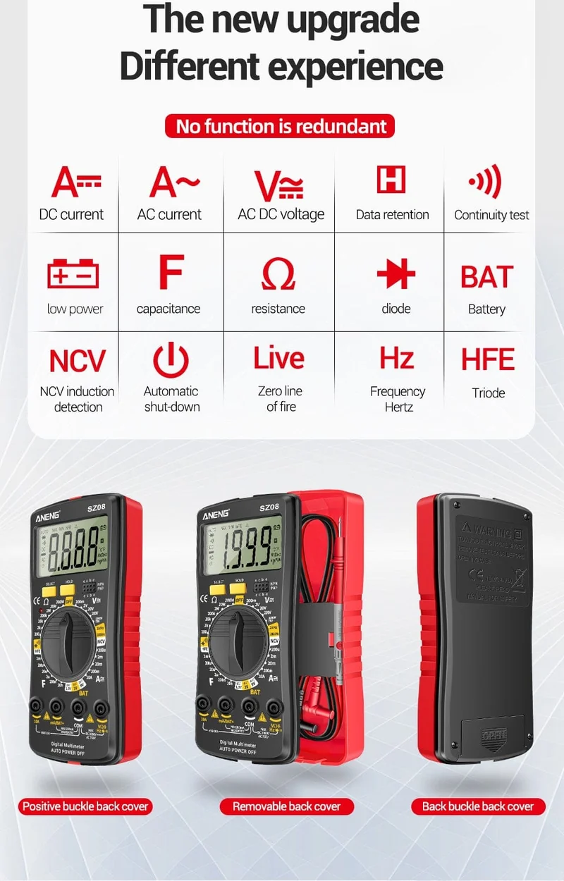 ANENG SZ08 Digital-Multimeter, ultradünn, professionelles Multimetro, Auto-Voltmeter, AC, DC, 220 V, Widerstands-Handtester