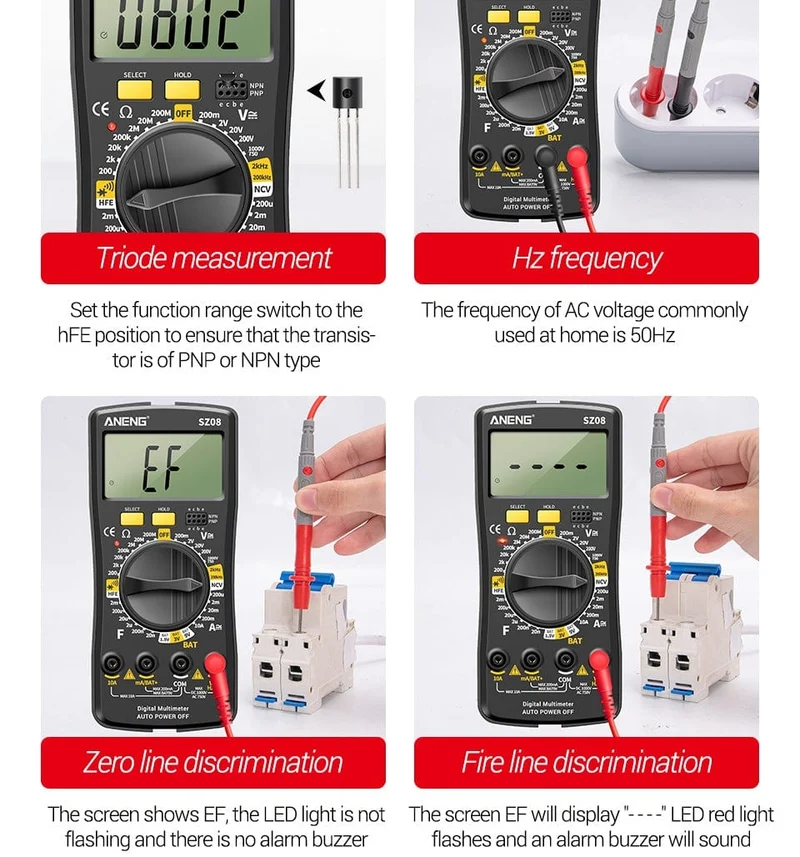ANENG SZ08 Digital-Multimeter, ultradünn, professionelles Multimetro, Auto-Voltmeter, AC, DC, 220 V, Widerstands-Handtester