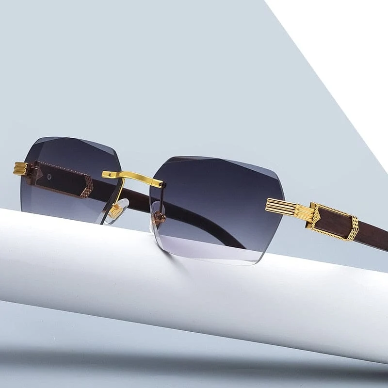 Luxus Randlose Quadrat Sonnenbrille Männer Marke Designer Rahmenlose Gradienten Sonnenbrille Frauen Mode Vintage Holz Oculos De Sol