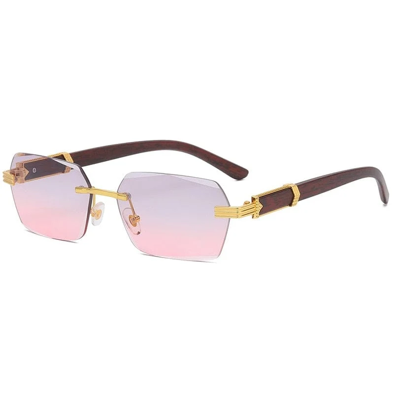 Luxus Randlose Quadrat Sonnenbrille Männer Marke Designer Rahmenlose Gradienten Sonnenbrille Frauen Mode Vintage Holz Oculos De Sol