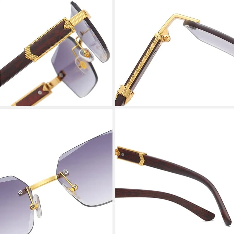 Luxus Randlose Quadrat Sonnenbrille Männer Marke Designer Rahmenlose Gradienten Sonnenbrille Frauen Mode Vintage Holz Oculos De Sol