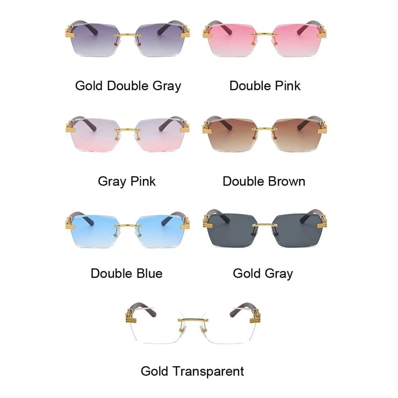 Luxus Randlose Quadrat Sonnenbrille Männer Marke Designer Rahmenlose Gradienten Sonnenbrille Frauen Mode Vintage Holz Oculos De Sol
