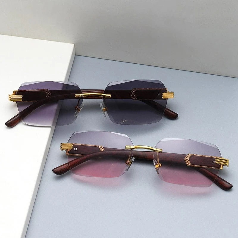 Luxus Randlose Quadrat Sonnenbrille Männer Marke Designer Rahmenlose Gradienten Sonnenbrille Frauen Mode Vintage Holz Oculos De Sol