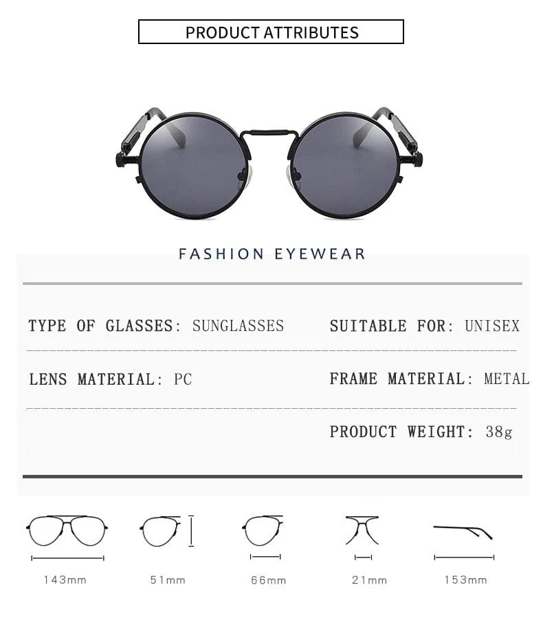 Retro Runde Sonnenbrille Männer Frauen Marke Designer Punk Stil Winddicht Metall Rahmen Vintage Sonnenbrille Oculos De Sol