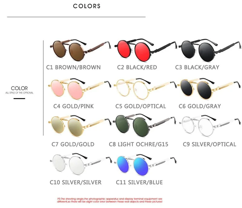 Retro Runde Sonnenbrille Männer Frauen Marke Designer Punk Stil Winddicht Metall Rahmen Vintage Sonnenbrille Oculos De Sol