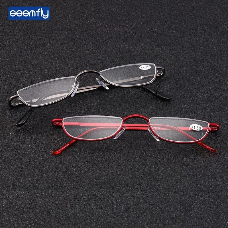 Seemfly Fashion Style Kleine Halbrahmen-Lesebrille Ultraleichte klare Presbyopie-Brille Tragbares Geschenk für alte Männer und Frauen