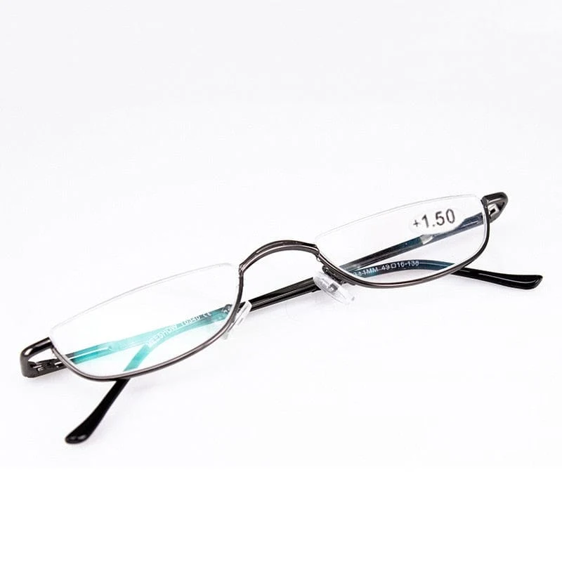 Seemfly Fashion Style Kleine Halbrahmen-Lesebrille Ultraleichte klare Presbyopie-Brille Tragbares Geschenk für alte Männer und Frauen