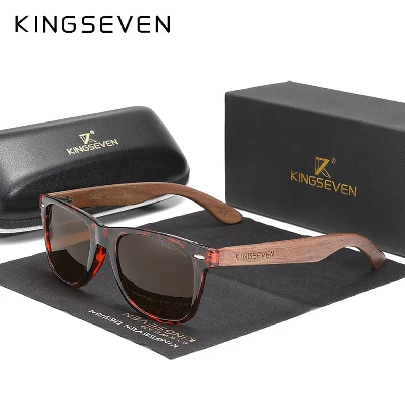 KINGSEVEN Neue Sonnenbrille aus schwarzem Walnussholz, polarisierte Sonnenbrille, Herrenbrille, handgefertigt, UV400-Schutz, Retro-Holzbox