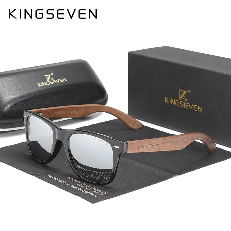 KINGSEVEN Neue Sonnenbrille aus schwarzem Walnussholz, polarisierte Sonnenbrille, Herrenbrille, handgefertigt, UV400-Schutz, Retro-Holzbox